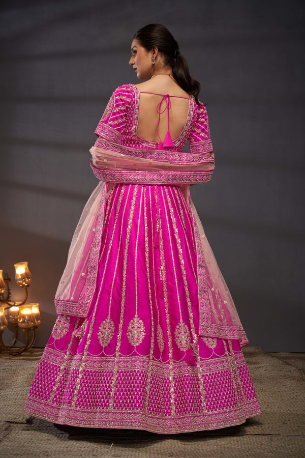 Pink Pure Silk Bridal Lehenga Choli Set with Moti, Zarkan & Sequin Embroidery ClothsVilla