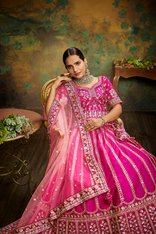 Pink Pure Silk Moti & Zarkan heavy embroidery Semi-Stitched Lehenga choli & Dupatta Clothsvilla