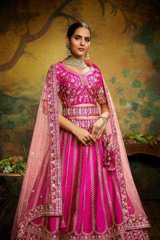 Pink Pure Silk Moti & Zarkan heavy embroidery Semi-Stitched Lehenga choli & Dupatta Clothsvilla