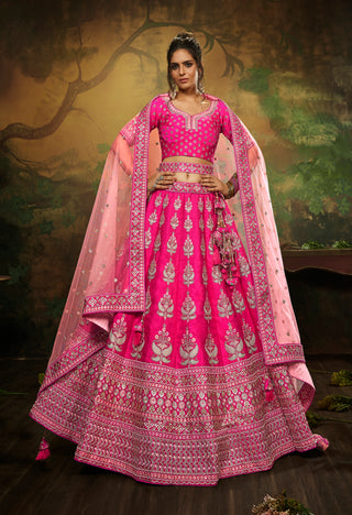 Pink Pure Silk Moti & Zarkan heavy embroidery Semi-Stitched Lehenga choli & Dupatta Clothsvilla