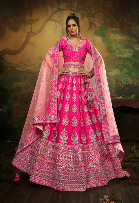 Pink Pure Silk Moti & Zarkan heavy embroidery Semi-Stitched Lehenga choli & Dupatta Clothsvilla Main image
