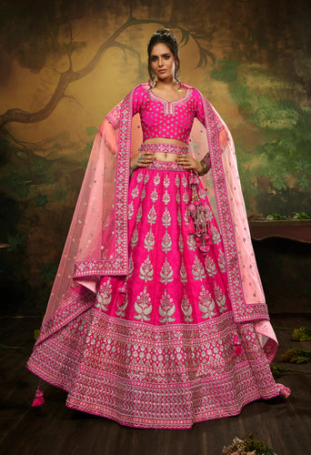 Pink Pure Silk Moti & Zarkan heavy embroidery Semi-Stitched Lehenga choli & Dupatta Clothsvilla