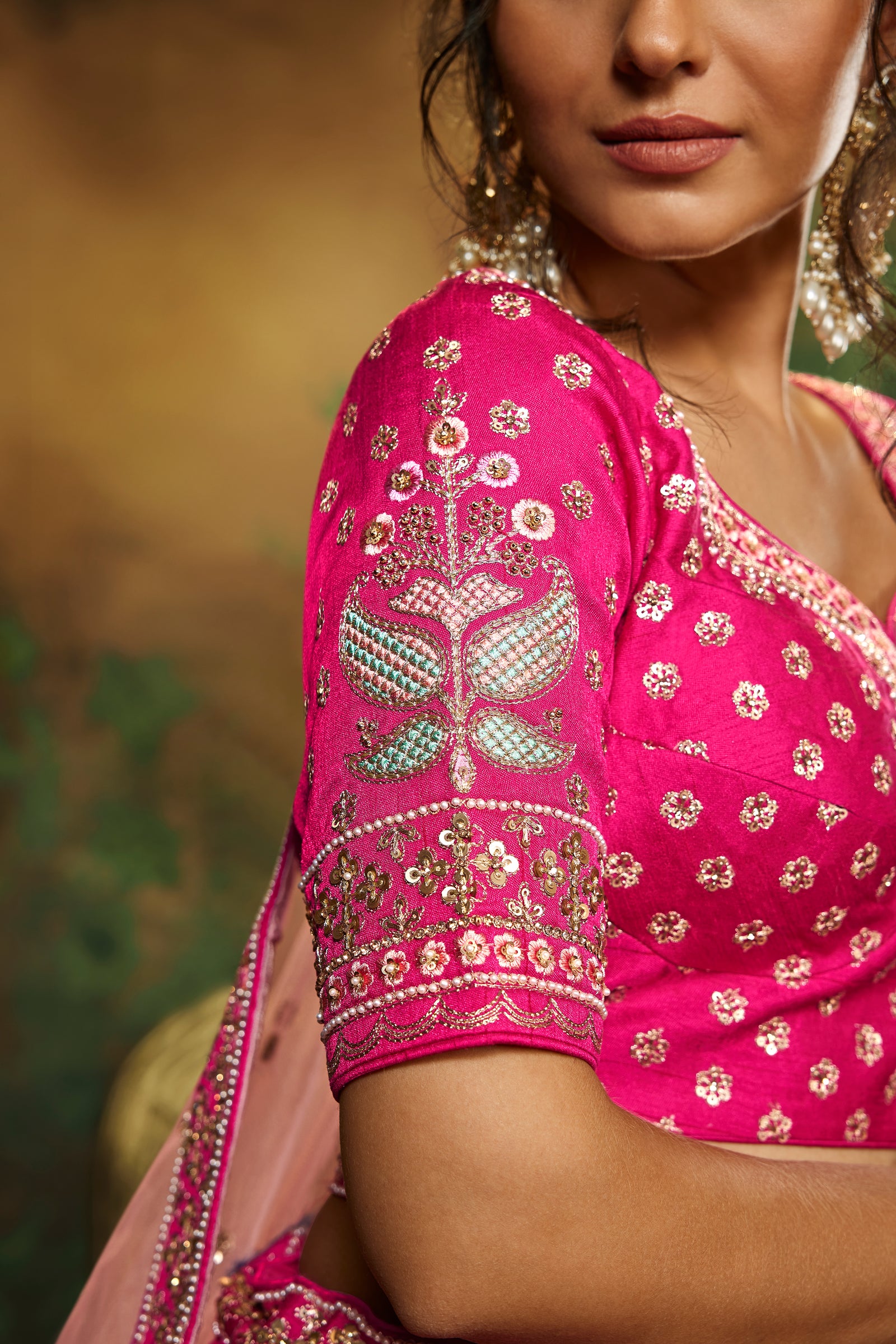 Pink Pure Silk Moti & Zarkan heavy embroidery Semi-Stitched Lehenga choli & Dupatta Clothsvilla
