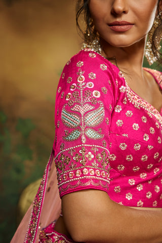 Pink Pure Silk Moti & Zarkan heavy embroidery Semi-Stitched Lehenga choli & Dupatta Clothsvilla