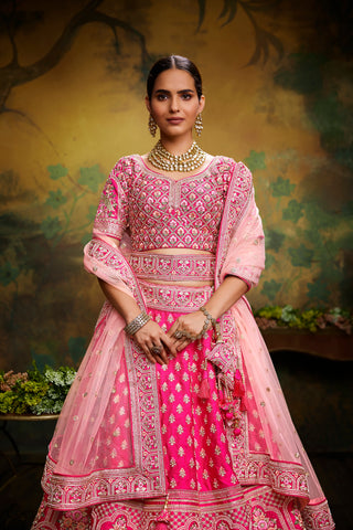 Pink Pure Silk Moti & Zarkan heavy embroidery Semi-Stitched Lehenga choli & Dupatta Clothsvilla