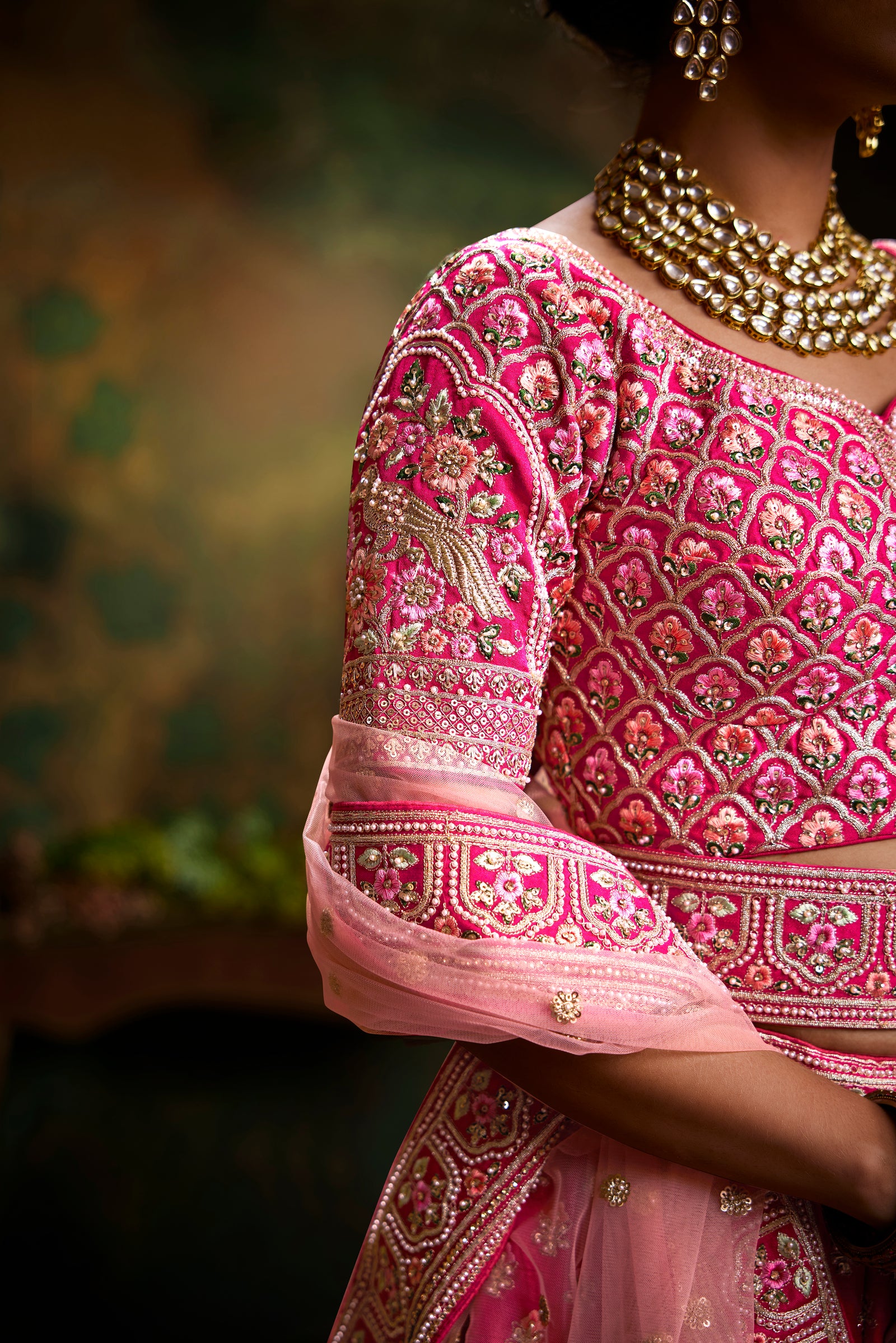 Pink Pure Silk Moti & Zarkan heavy embroidery Semi-Stitched Lehenga choli & Dupatta Clothsvilla