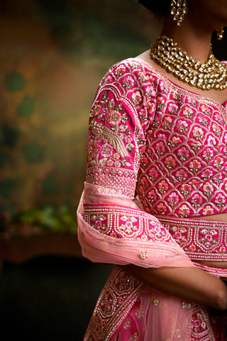 Pink Pure Silk Moti & Zarkan heavy embroidery Semi-Stitched Lehenga choli & Dupatta Clothsvilla