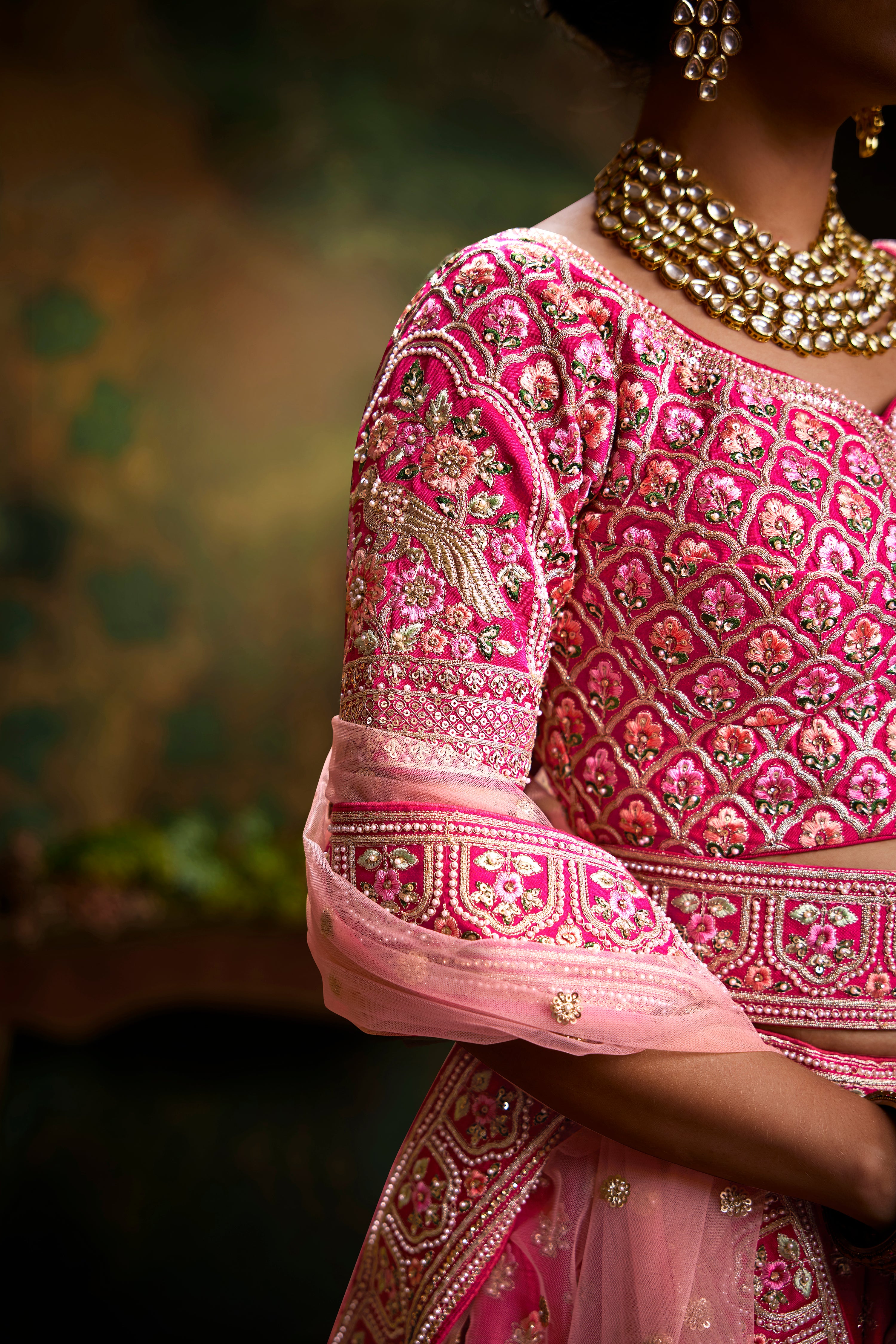 Pink Pure Silk Moti & Zarkan heavy embroidery Semi-Stitched Lehenga choli & Dupatta Clothsvilla