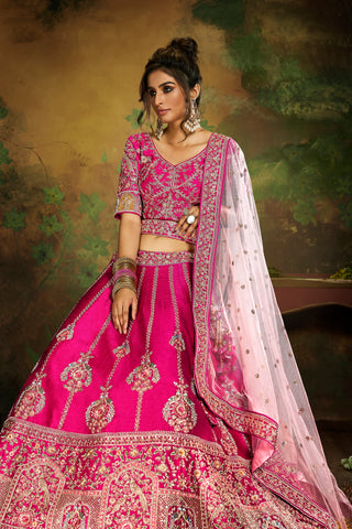 Pink Pure Silk Moti & Zarkan heavy embroidery Semi-Stitched Lehenga choli & Dupatta Clothsvilla
