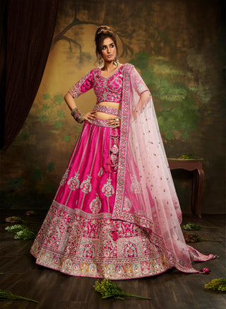 Pink Pure Silk Moti & Zarkan heavy embroidery Semi-Stitched Lehenga choli & Dupatta Clothsvilla
