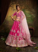Load image into Gallery viewer, Pink Pure Silk Moti &amp; Zarkan heavy embroidery Semi-Stitched Lehenga choli &amp; Dupatta Clothsvilla