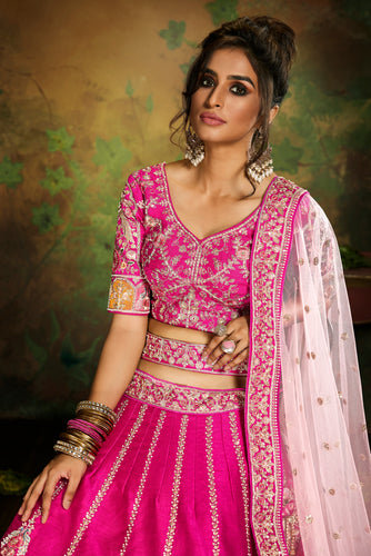 Pink Pure Silk Moti & Zarkan heavy embroidery Semi-Stitched Lehenga choli & Dupatta Clothsvilla