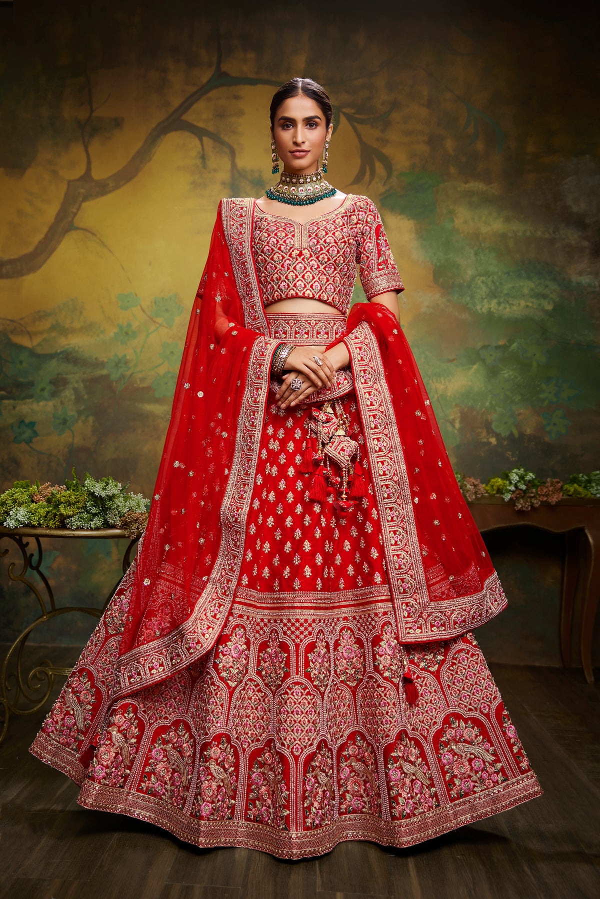 Pink Pure Silk Moti & Zarkan heavy embroidery Semi-Stitched Lehenga choli & Dupatta Clothsvilla Main image