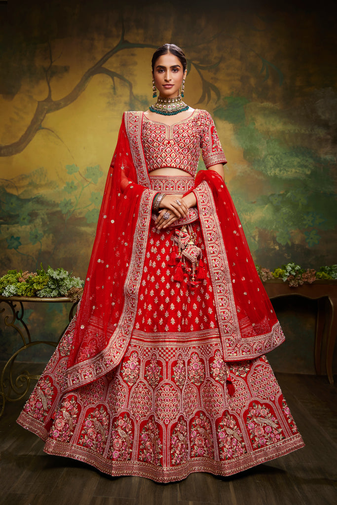 Pink Pure Silk Moti & Zarkan heavy embroidery Semi-Stitched Lehenga choli & Dupatta Clothsvilla