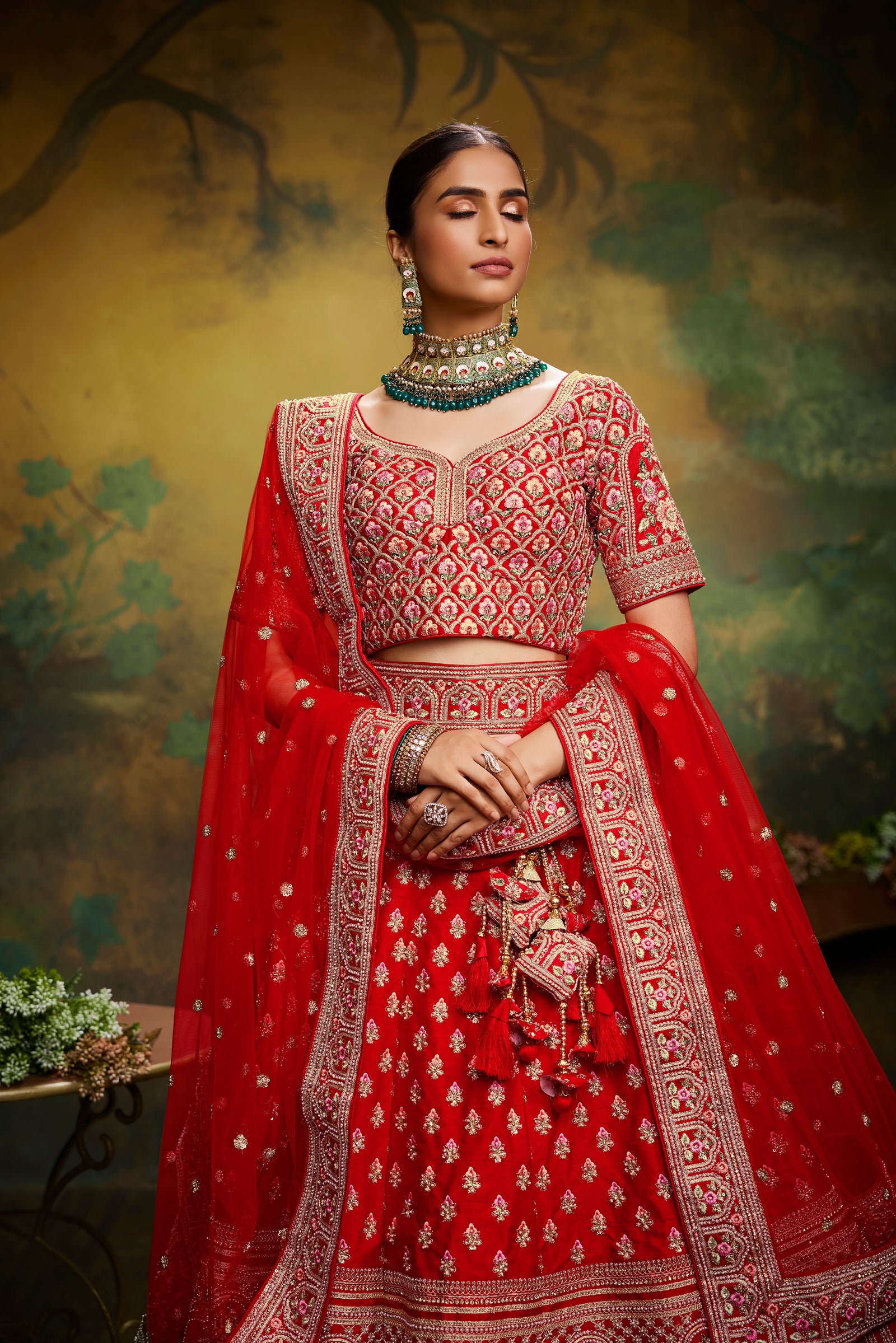 Pink Pure Silk Moti & Zarkan heavy embroidery Semi-Stitched Lehenga choli & Dupatta Clothsvilla