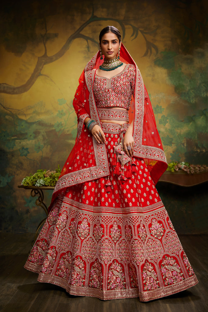 Pink Pure Silk Moti & Zarkan heavy embroidery Semi-Stitched Lehenga choli & Dupatta Clothsvilla