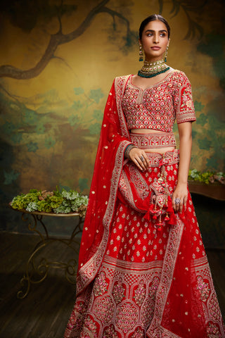 Pink Pure Silk Moti & Zarkan heavy embroidery Semi-Stitched Lehenga choli & Dupatta Clothsvilla