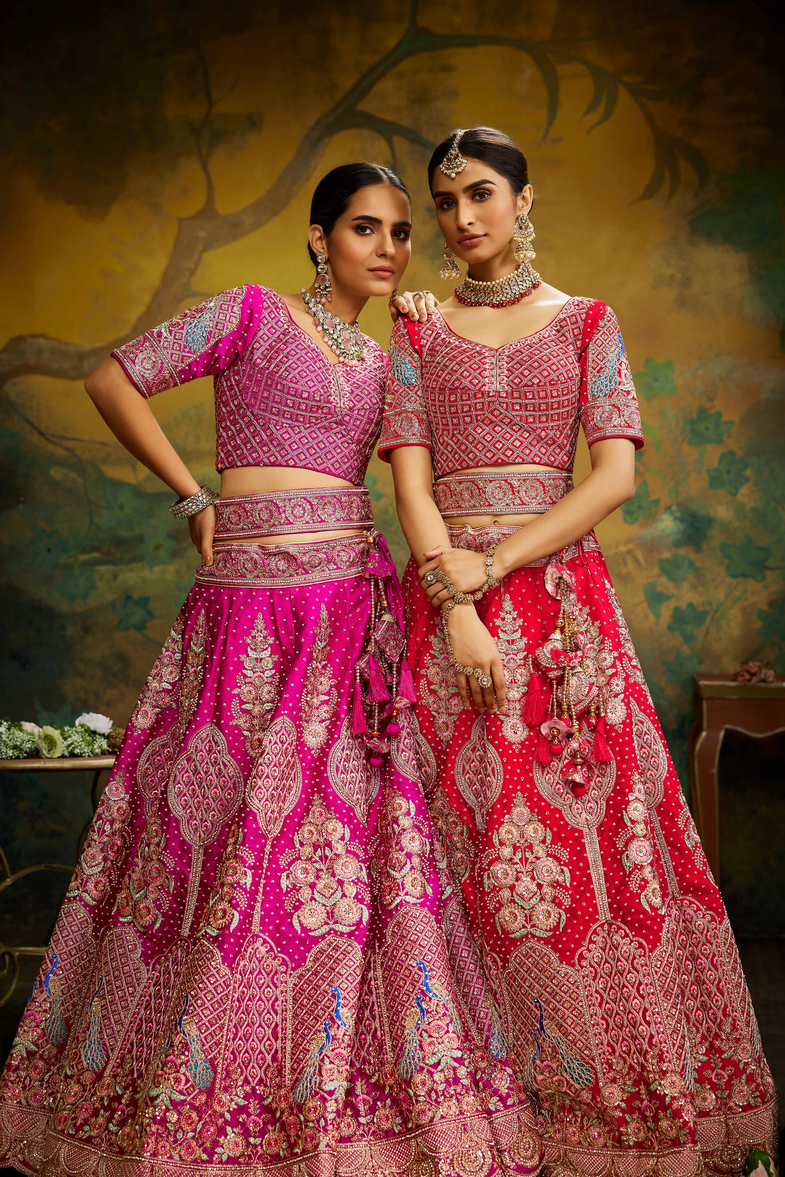 Pink Pure Silk Moti & Zarkan heavy embroidery Semi-Stitched Lehenga choli & Dupatta ClothsVilla