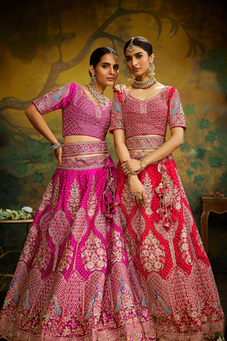 Pink Pure Silk Moti & Zarkan heavy embroidery Semi-Stitched Lehenga choli & Dupatta ClothsVilla