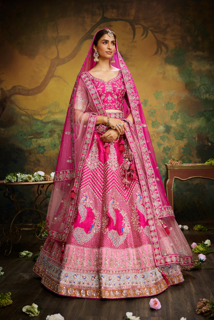 Pink Pure Silk Moti & Zarkan heavy embroidery Semi-Stitched Lehenga choli & Dupatta ClothsVilla