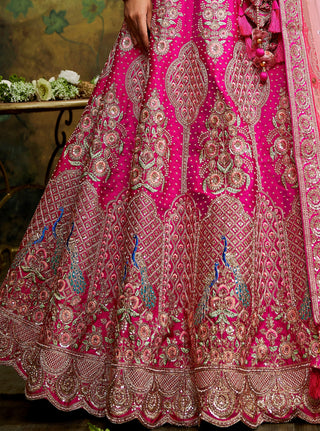 Pink Pure Silk Moti & Zarkan heavy embroidery Semi-Stitched Lehenga choli & Dupatta ClothsVilla
