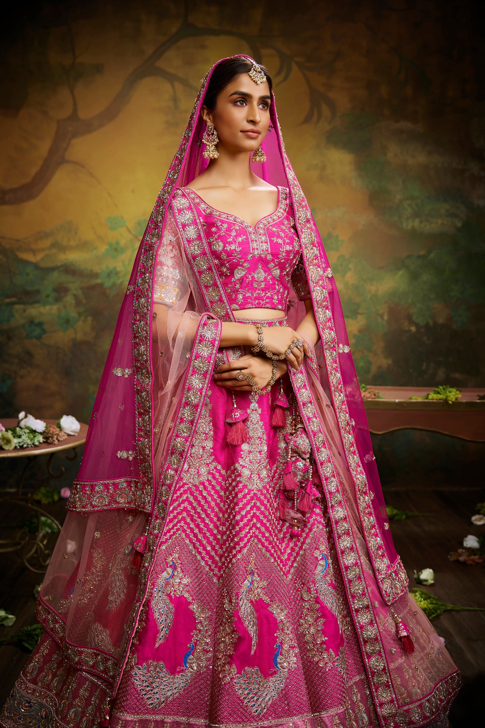 Pink Pure Silk Moti & Zarkan heavy embroidery Semi-Stitched Lehenga choli & Dupatta ClothsVilla