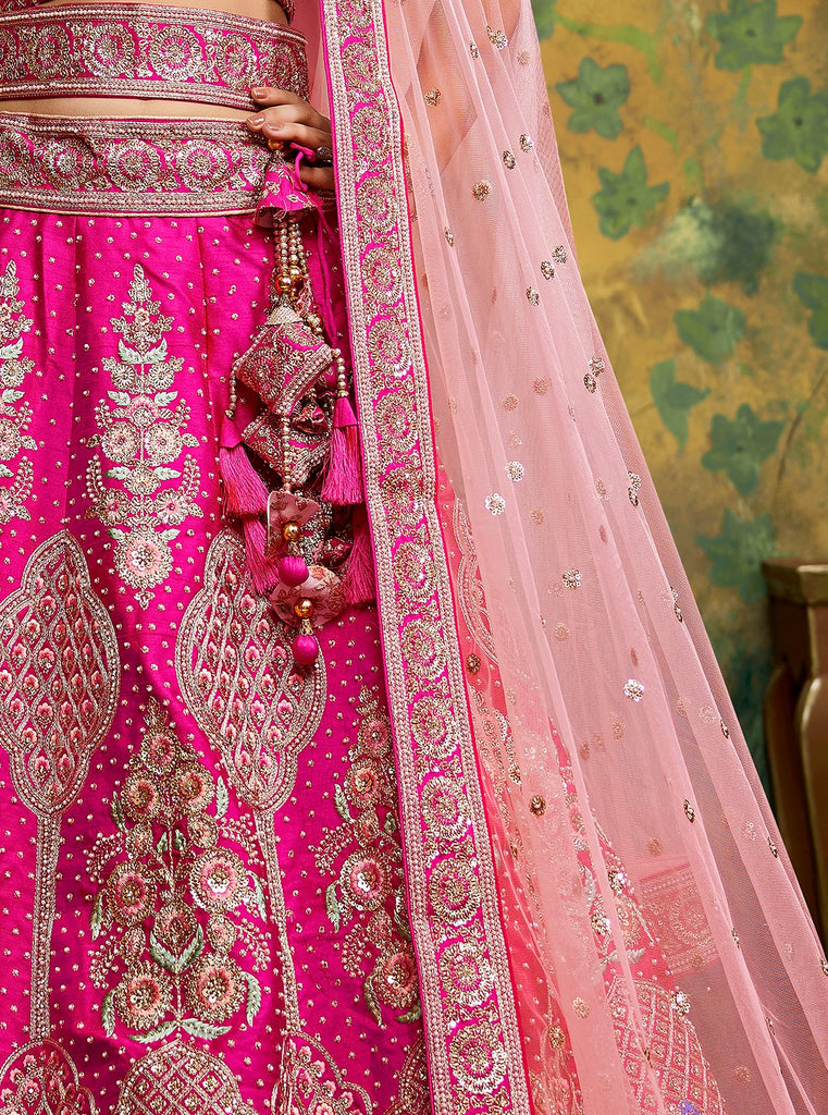 Pink Pure Silk Moti & Zarkan heavy embroidery Semi-Stitched Lehenga choli & Dupatta ClothsVilla