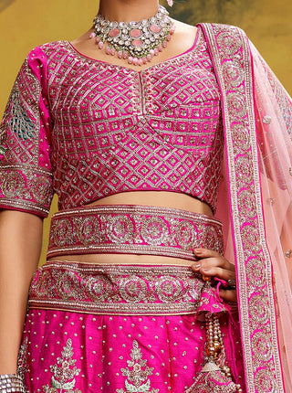 Pink Pure Silk Moti & Zarkan heavy embroidery Semi-Stitched Lehenga choli & Dupatta ClothsVilla