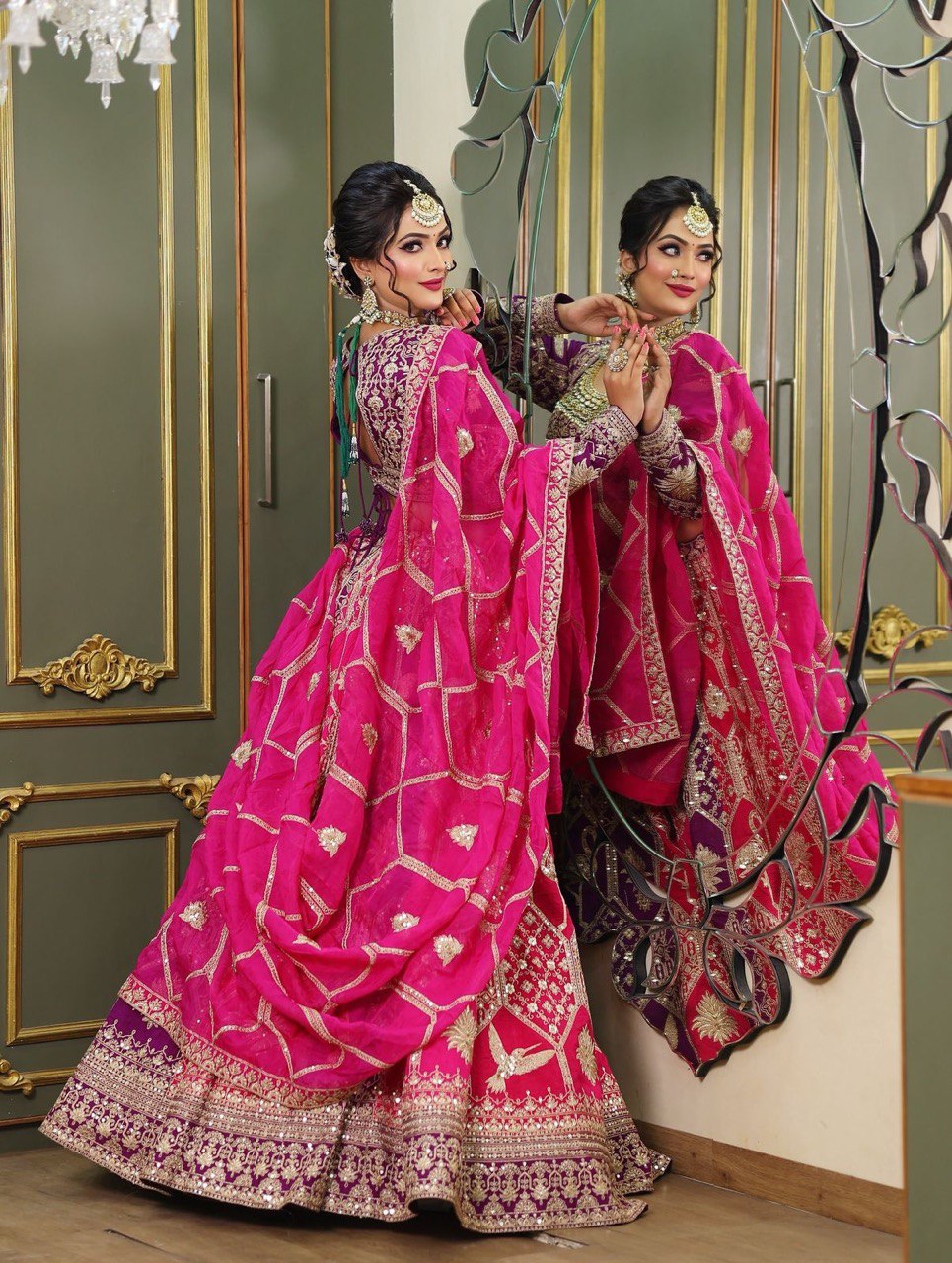 Pink-Purple Designer Faux Georgette Lehenga Choli with Dupatta ClothsVilla