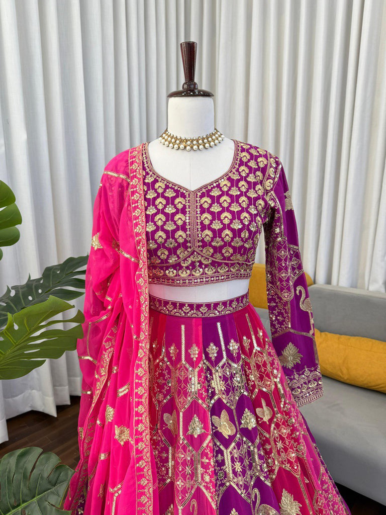 Pink-Purple Designer Faux Georgette Lehenga Choli with Dupatta ClothsVilla