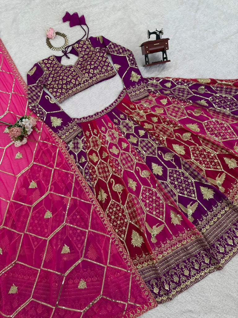 Pink-Purple Designer Faux Georgette Lehenga Choli with Dupatta ClothsVilla
