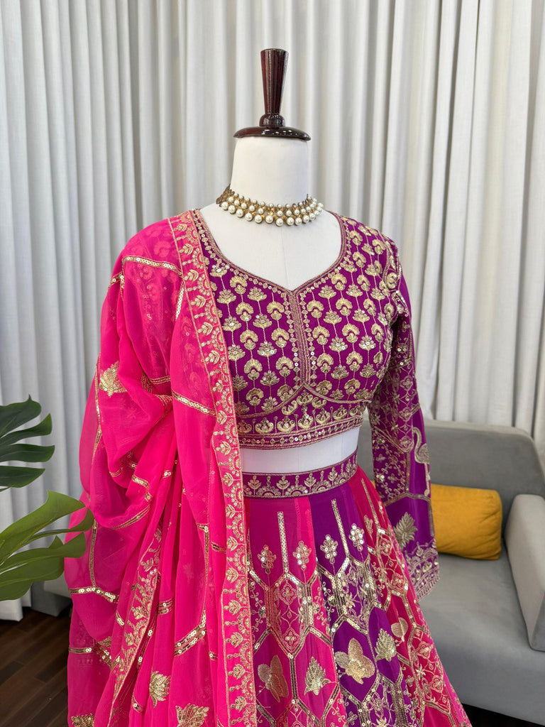 Pink-Purple Designer Faux Georgette Lehenga Choli with Dupatta ClothsVilla