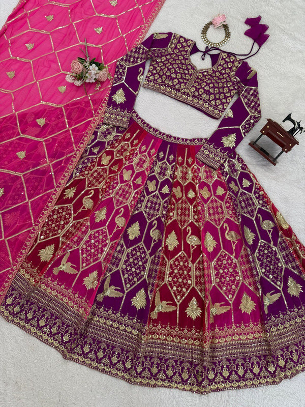 Pink-Purple Designer Faux Georgette Lehenga Choli with Dupatta ClothsVilla