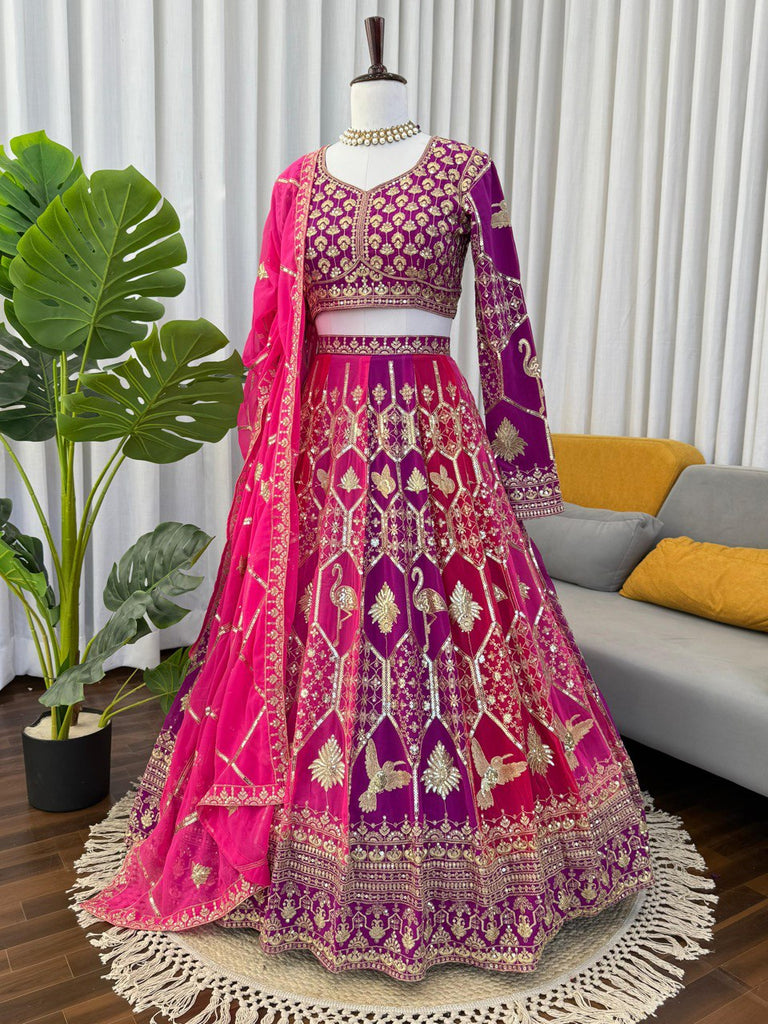 Pink-Purple Designer Faux Georgette Lehenga Choli with Dupatta ClothsVilla