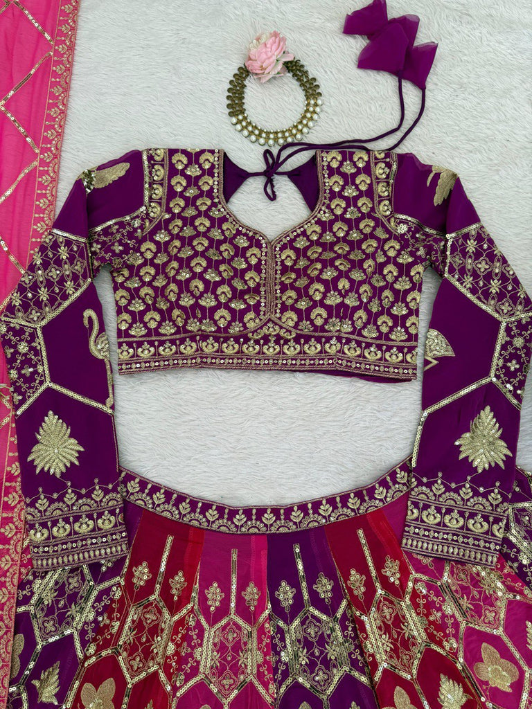 Pink-Purple Designer Faux Georgette Lehenga Choli with Dupatta ClothsVilla