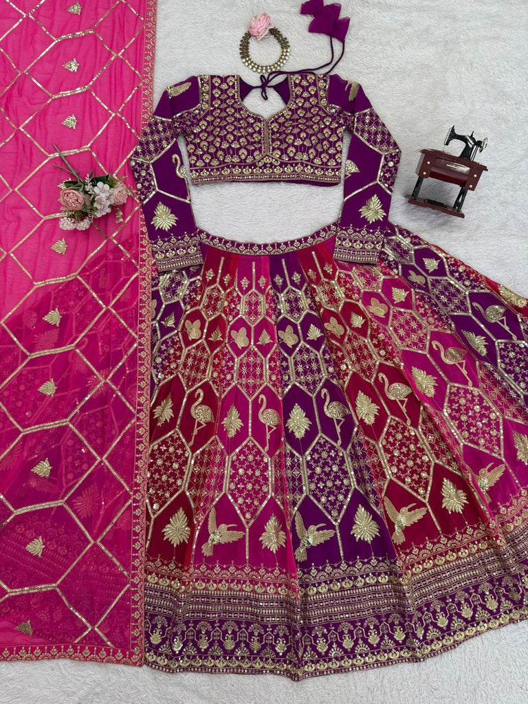 Pink-Purple Designer Faux Georgette Lehenga Choli with Dupatta ClothsVilla