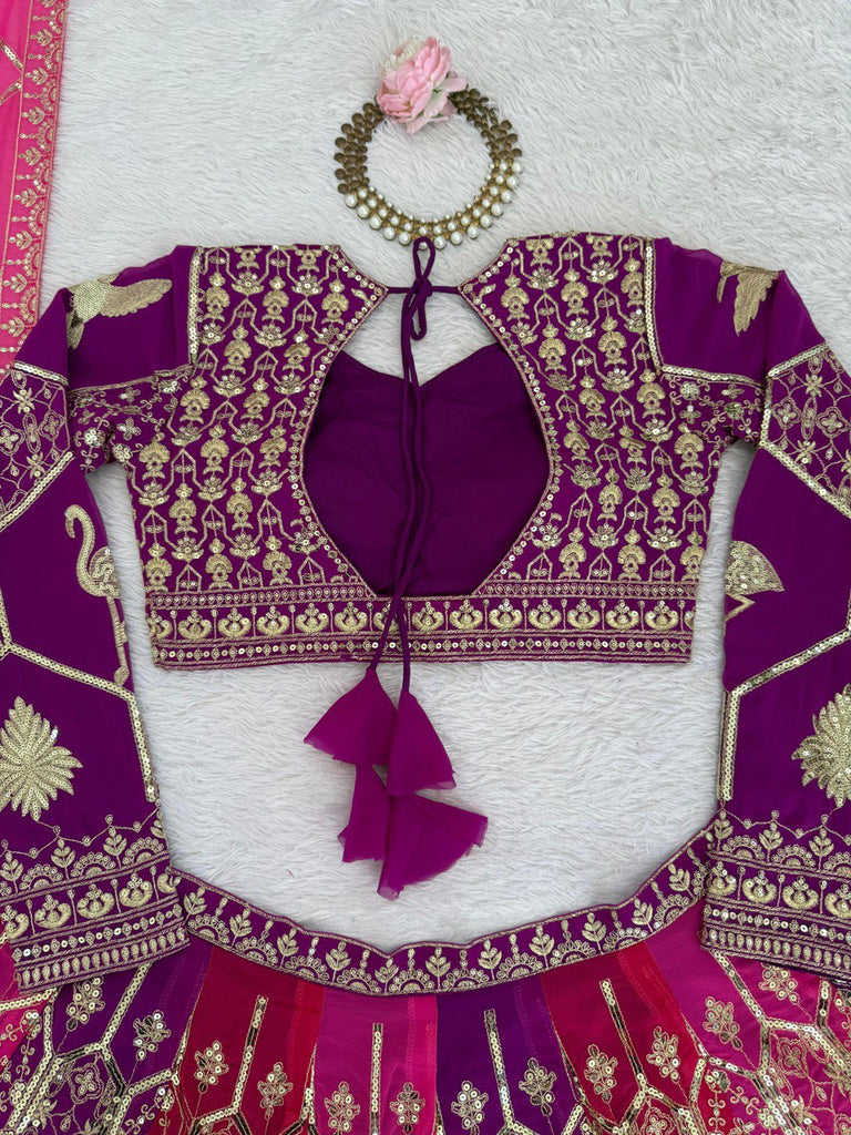 Pink-Purple Designer Faux Georgette Lehenga Choli with Dupatta ClothsVilla
