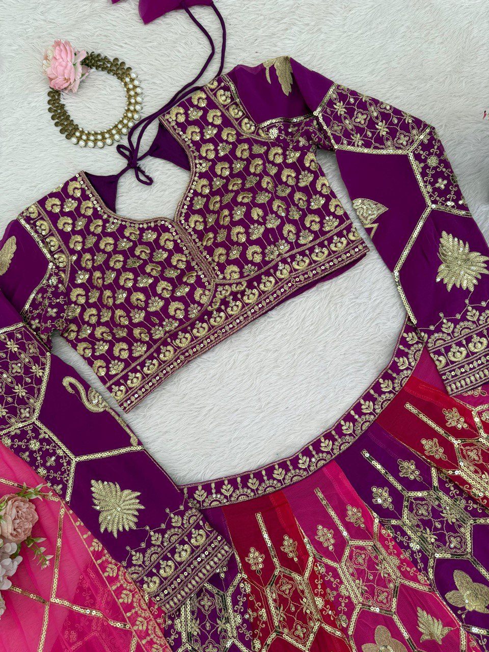 Pink-Purple Designer Faux Georgette Lehenga Choli with Dupatta ClothsVilla