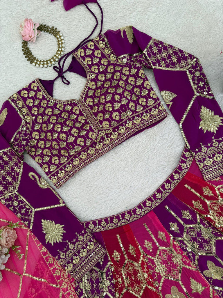 Pink-Purple Designer Faux Georgette Lehenga Choli with Dupatta ClothsVilla