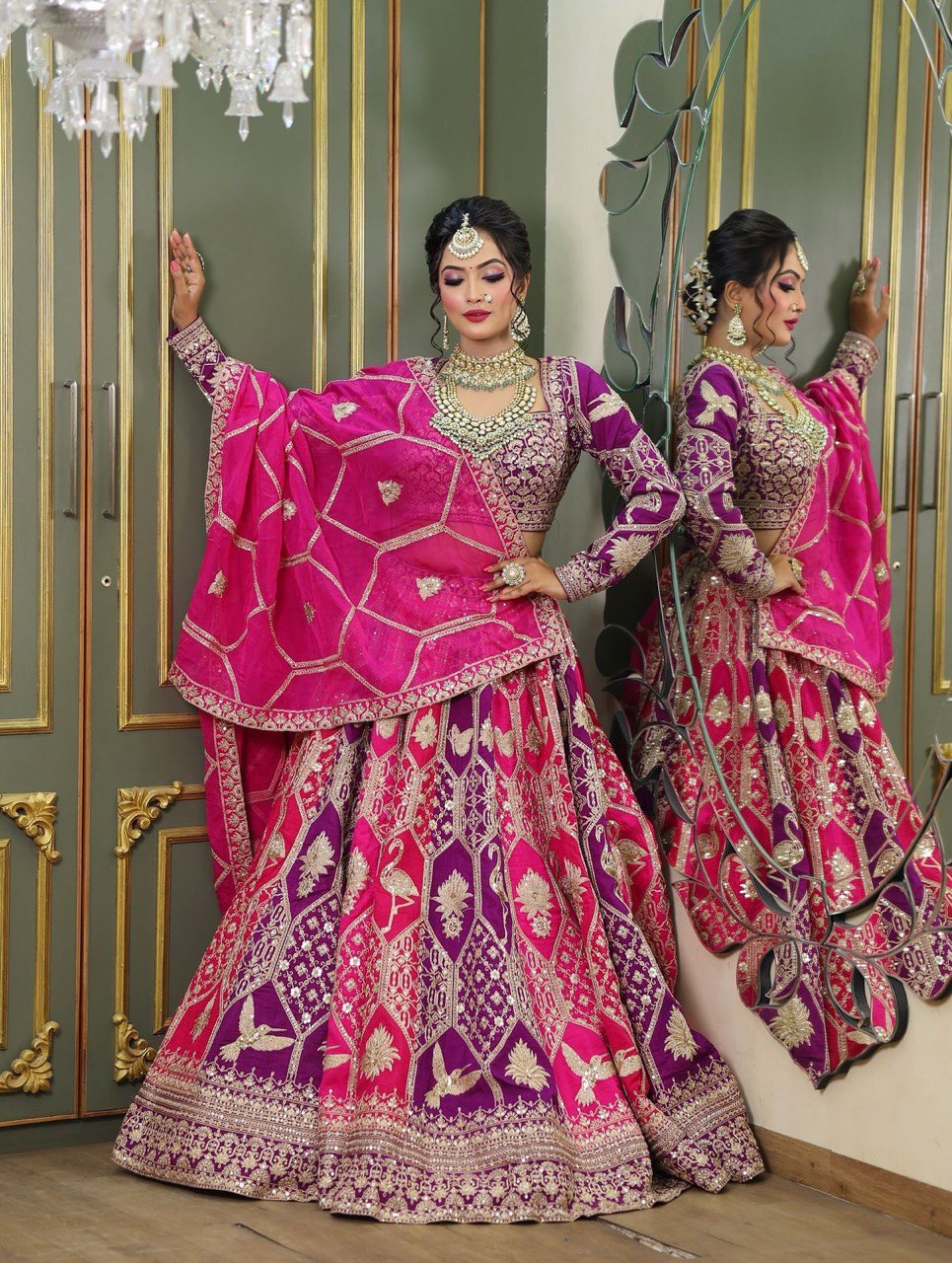 Pink-Purple Designer Faux Georgette Lehenga Choli with Dupatta ClothsVilla