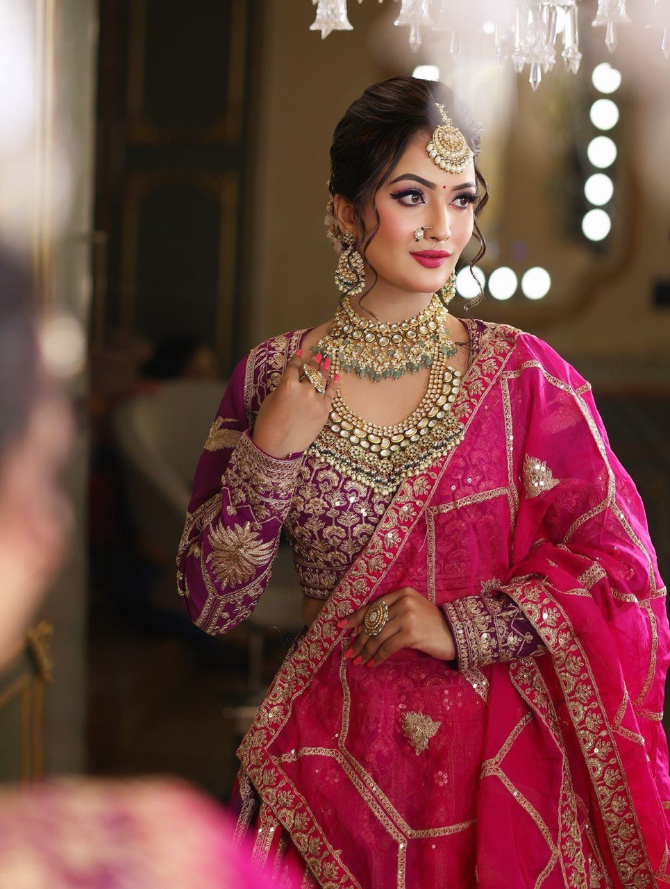 Pink-Purple Designer Faux Georgette Lehenga Choli with Dupatta ClothsVilla
