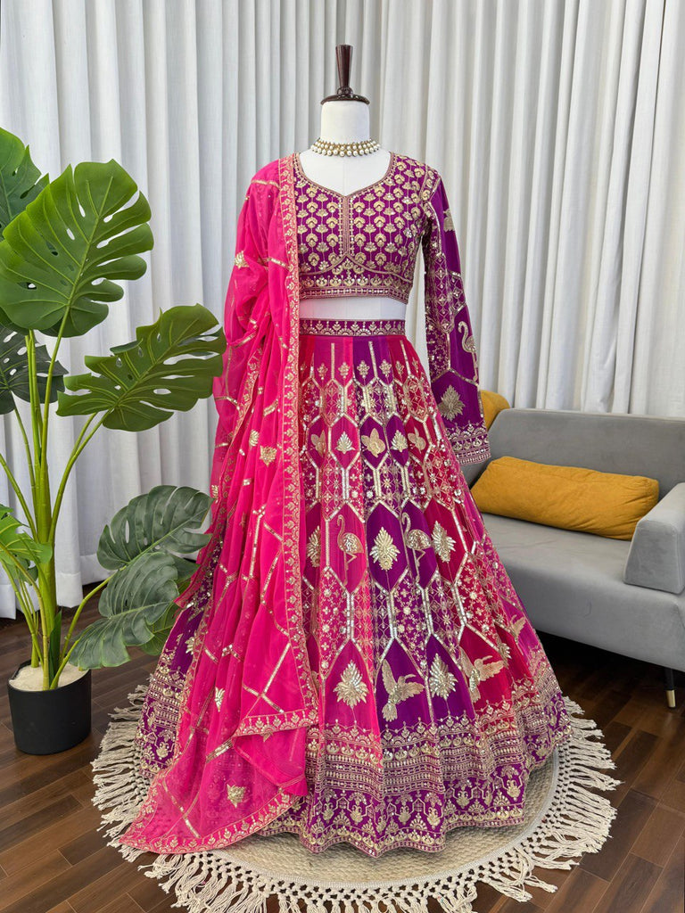 Pink-Purple Designer Faux Georgette Lehenga Choli with Dupatta ClothsVilla