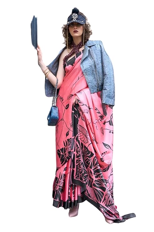 Pink Queen Digital Printed Satin Crepe Saree with Blouse Piece – Festive & Partywear ClothsVilla