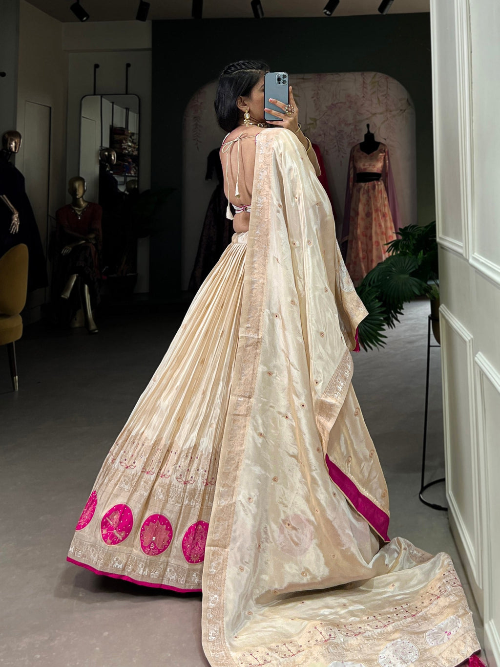 Pink Radiant Shimmer Mirror & Beads Handwork Lehenga Set ClothsVilla