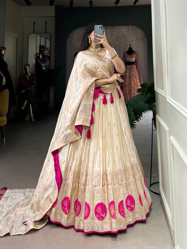 Pink Radiant Shimmer Mirror & Beads Handwork Lehenga Set ClothsVilla