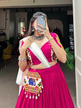 Load image into Gallery viewer, Pink Rayon Lehenga Choli with Gamthi Embroidery for Navratri ClothsVilla