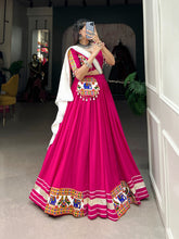 Load image into Gallery viewer, Pink Rayon Lehenga Choli with Gamthi Embroidery for Navratri ClothsVilla