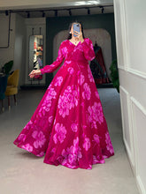 Load image into Gallery viewer, Pink Ready-to-Wear Chiffon Gown with Floral Print ClothsVilla