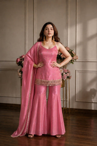 Pink Real Mirror Work Sharara Suit ClothsVilla