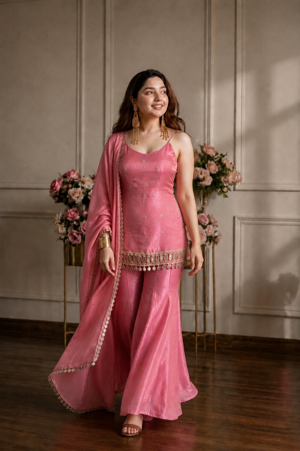 Pink Real Mirror Work Sharara Suit ClothsVilla